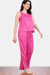 Zivame Checkered Sheen Woven Pyjama Set - Pink Yarrow — thumbnail 3
